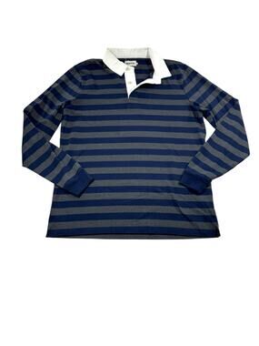 Taylor Stitch Heavy Bag Rugby Shirt Mens L 42 Striped Grey Blue Long Sleeve
